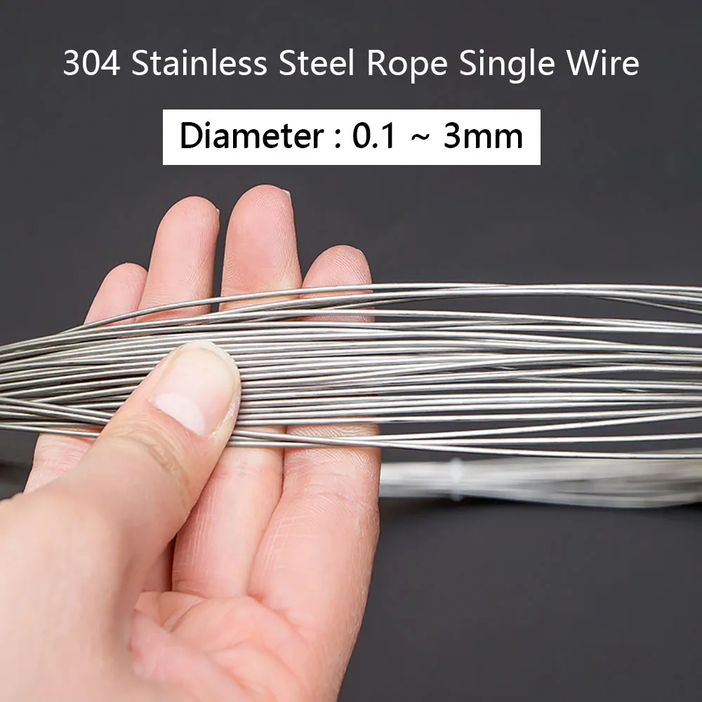 1/5/10Meter 0.2mm - 3mm 304 Stainless Steel Rope Single Bright Hard Wire Various Lengths