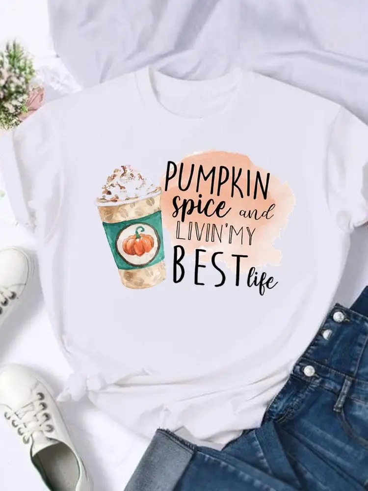 

Watercolor Pumpkin Cute Halloween Thanksgiving Festival Women Female Fall Autumn Clothing Short Sleeve T-shirts Top Graphic Tee