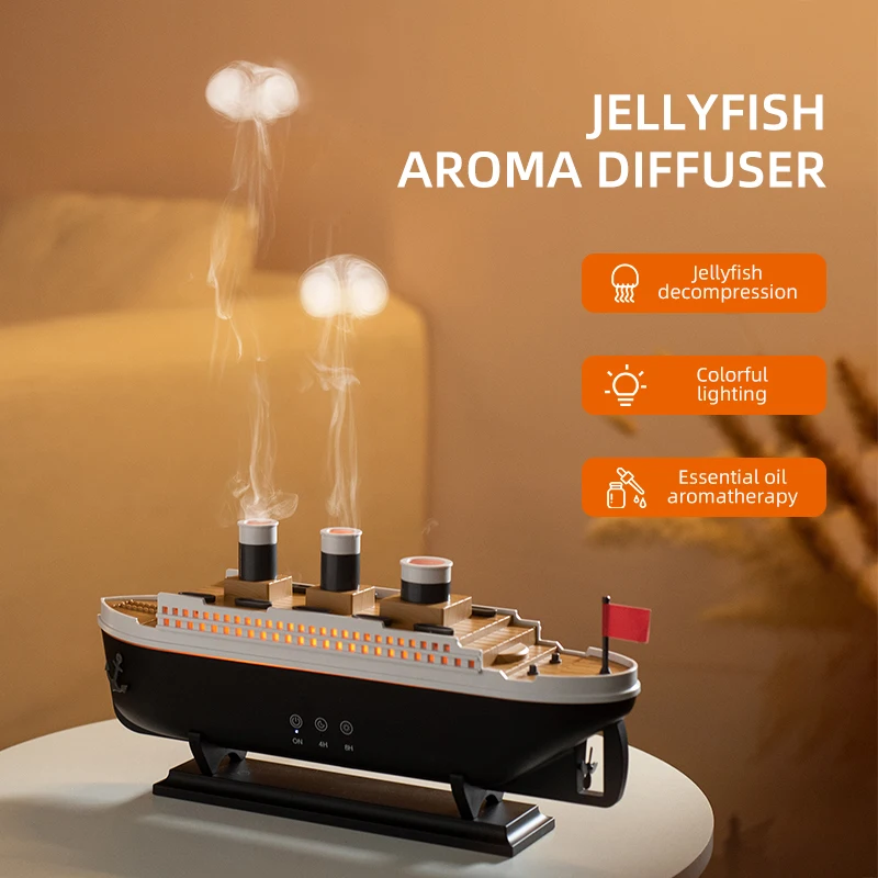 Luxury Cruise Ship Humidifier Aroma Diffuser Double Spray Nozzle Remote Control Jellyfish Essential Oil Diffuser Air Humidifiers 2