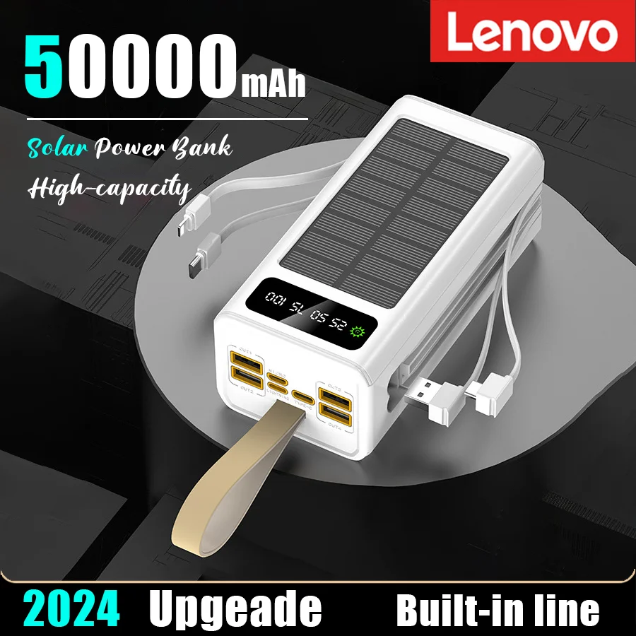 

Блок питания на солнечной батарее Lenovo, 50000 мАч, со встроенными кабелями