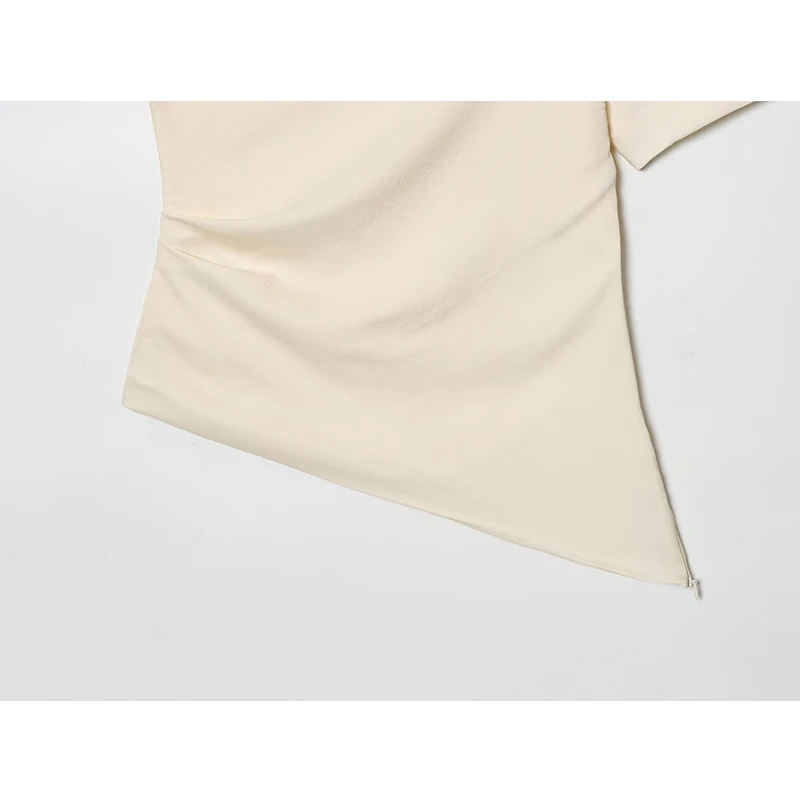 2025 Women's Asymmetry Short Shirts & Blouses Top New Short Sleeve Ruched Fashion Streetwear Casual Chic Blouse Tops