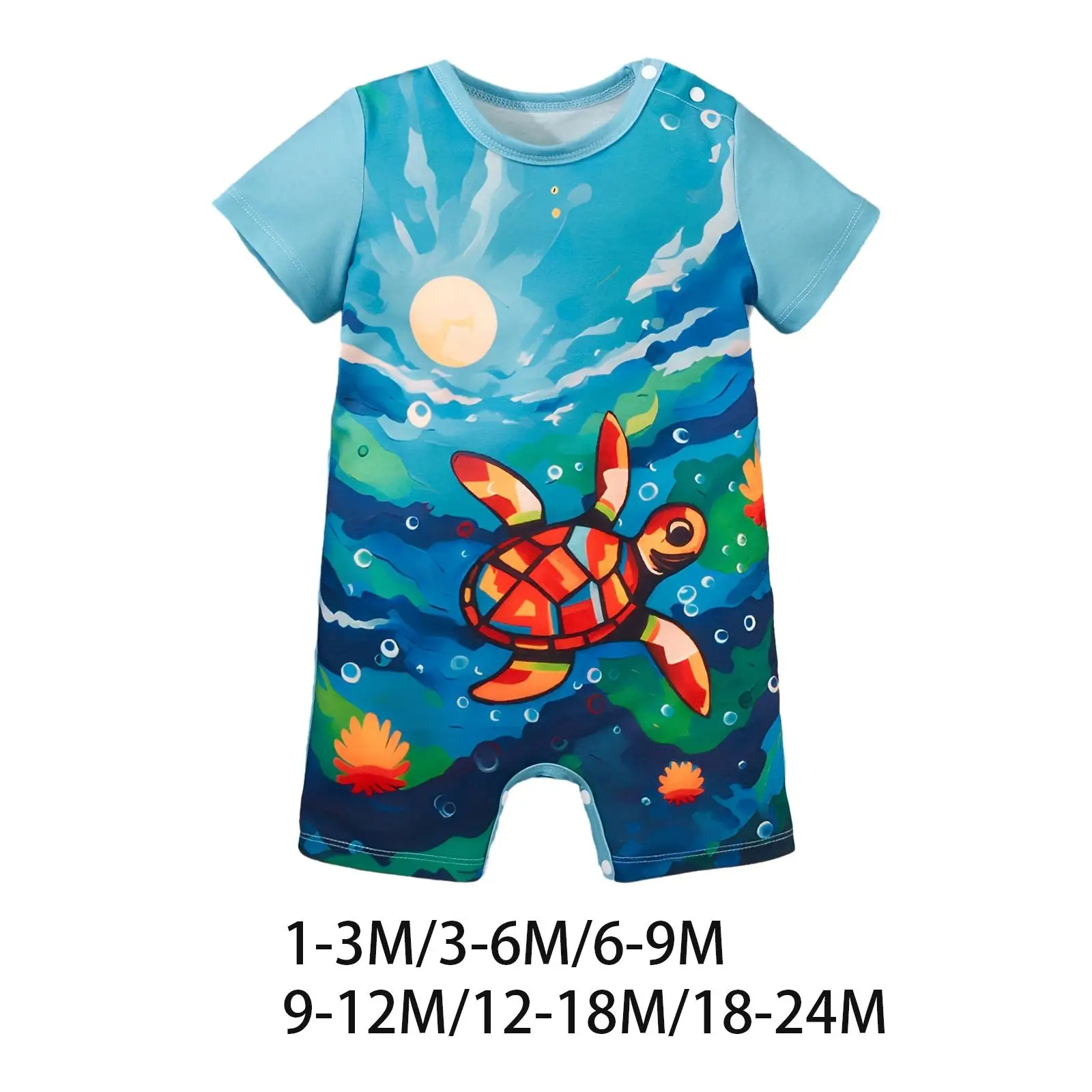 

Newborn Bodysuit Breathable Short Sleeve Sea Turtle Printed Cartoon Summer Clothes for Photograph Props Birthday Party Casual