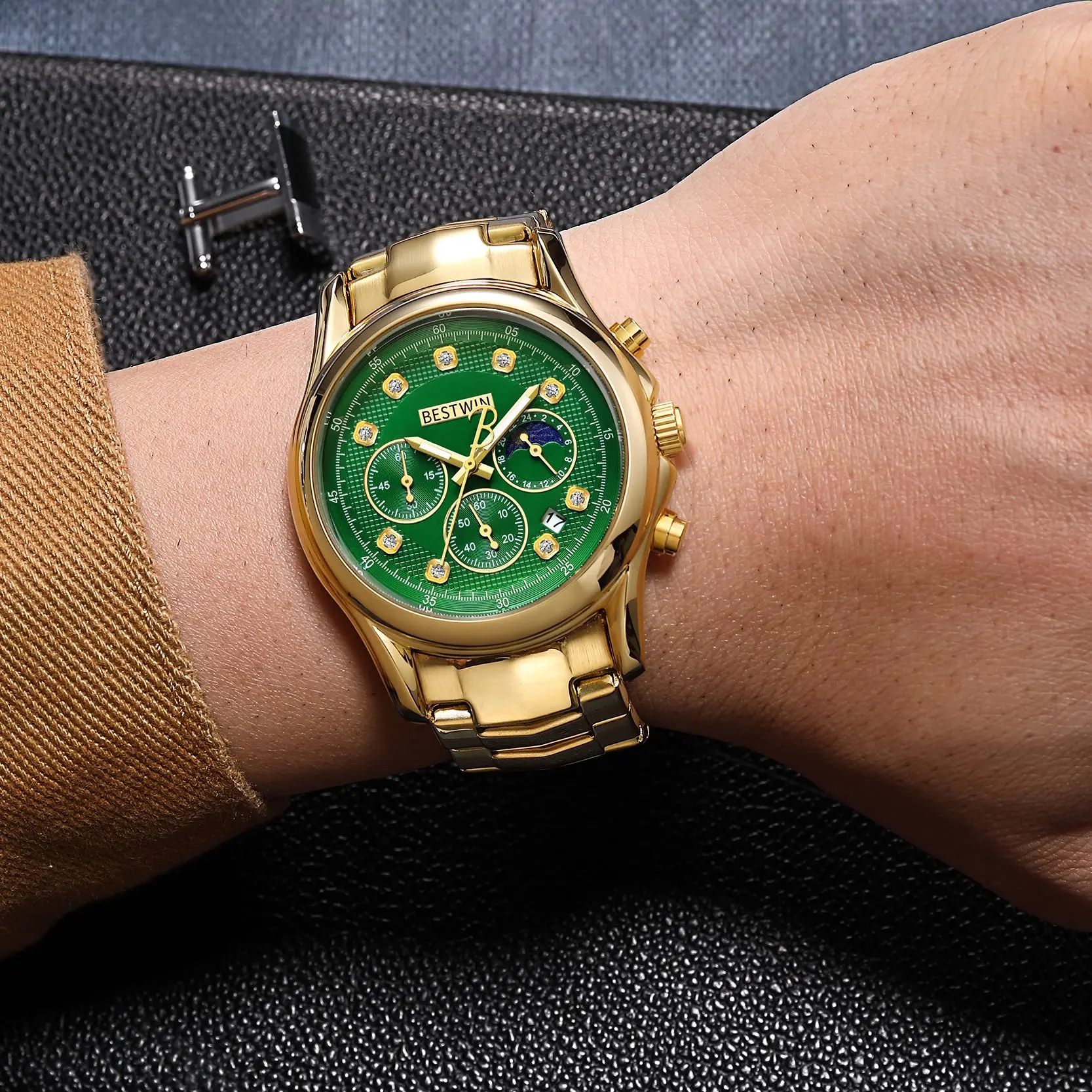 Gold Stainless Steel Men Watch Fashion Chronograph Waterproof Quartz Watches Luminous Date Watch For Men Relogio Masculino 2023