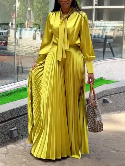 Amelia V-neck Lace Up Long Lantern Sleeve Pant Set 4