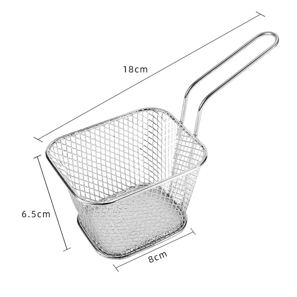 Deep Fryer Basket Food Presentation Oil Strainer Stainless Steel Cooking Skimmer Basket Square for Cooking Frying