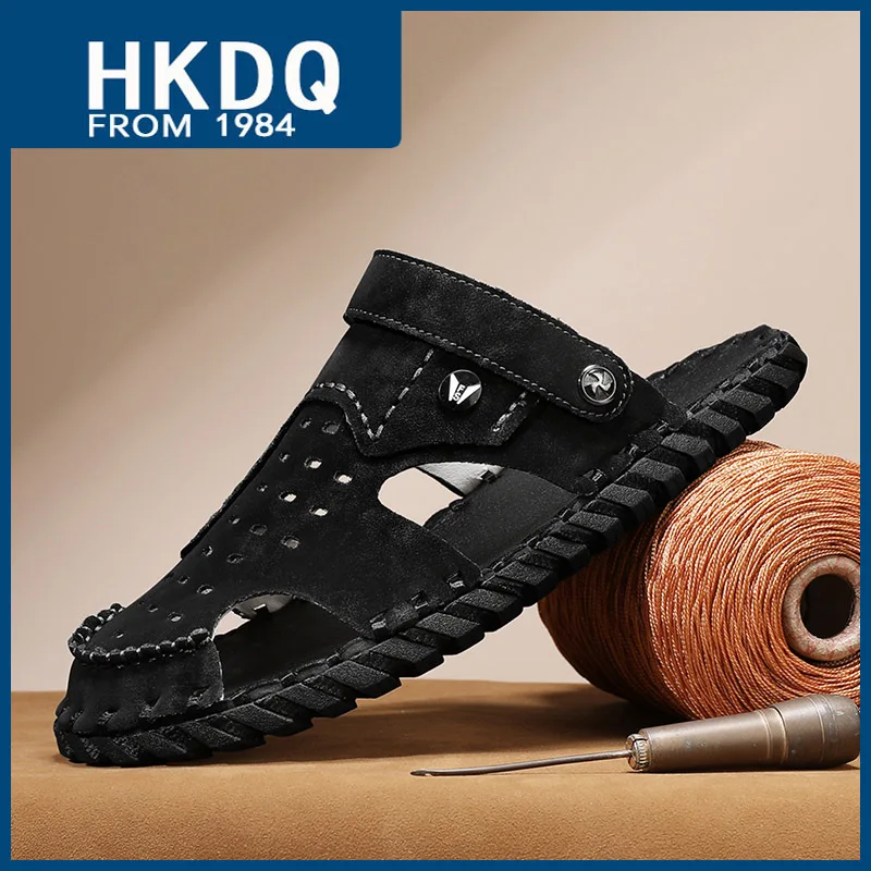 

HKDQ черные замшевые мужские летние туфли модные кожаные удобные слипоны на плоской подошве сандалии для мужчин трендовые уличные Нескользящие тапочки для мужчин