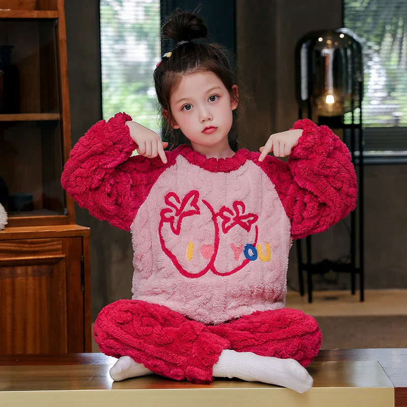 thumbnail image 1 of Conjuntos de pijamas de invierno para niños, pijamas cálidos para Niñas Grandes, ropa de dormir de franela de lana para adolescentes, ropa de dormir para niños, ropa de casa para niños, 1 of 5