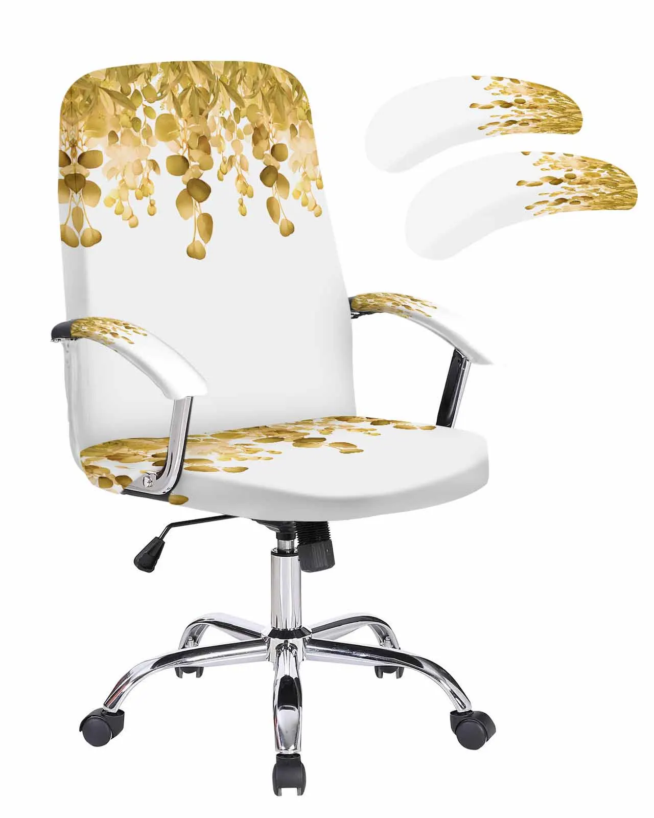 

Yellow Watercolor Plant Eucalyptus Leaves Elastic Office Chair Cover Gaming Computer Chair Armchair Protector Seat Covers