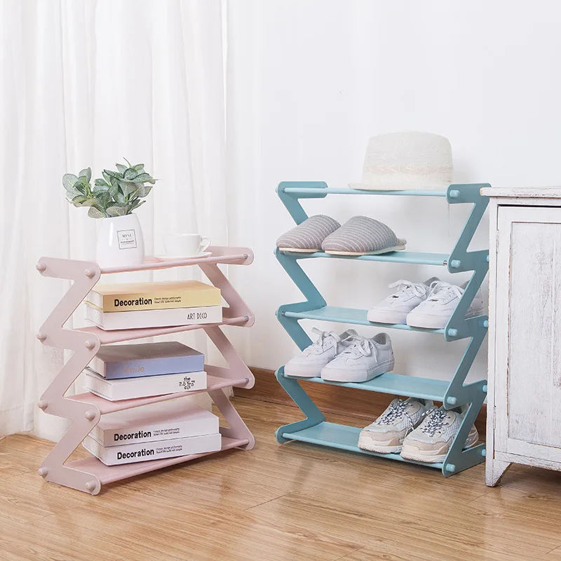 Simple 4-layer assembled shoe rack Z-shaped fabric dustproof assembly storage rack for household storage