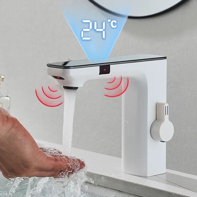 Gun Grey Smart Sensor Basin Faucet Digital Display Screen Hot Cold Water Mixer Tap Vanity Touchless Faucet For Bathroom Basin 1