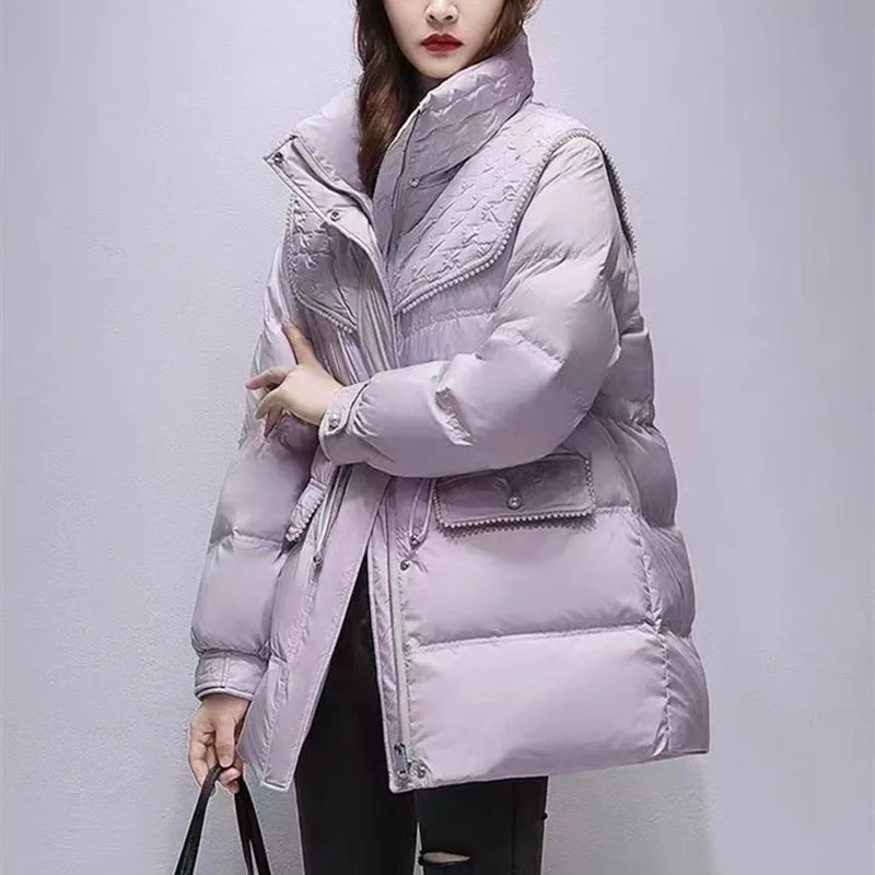 

New High-End Women's Navy Collar Down Jacket Long Parker Overcoat Winter Upset Warm Jacket Female 90% White Duck Down Coat Black