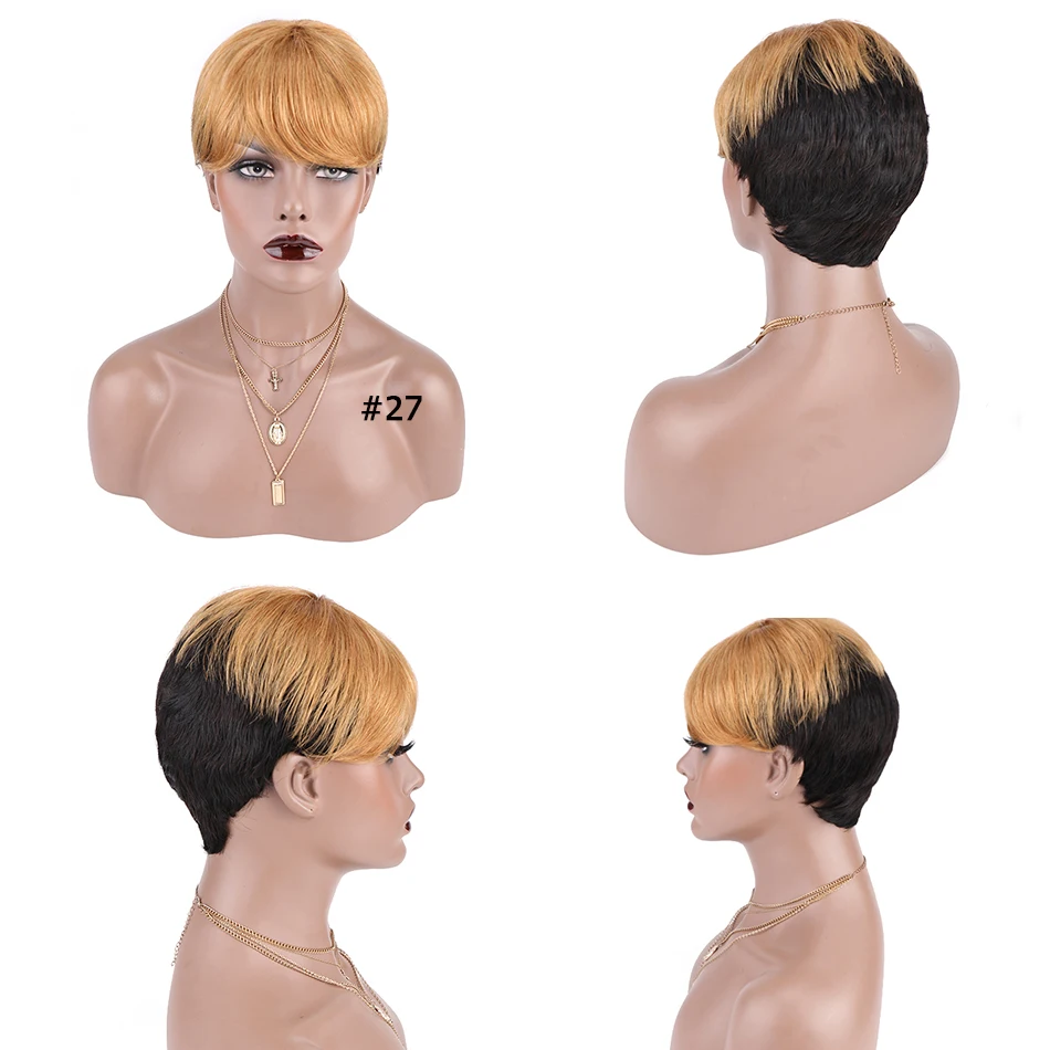 Fancy 100% Human Hair Wigs Short Brazilian Human Hair Wigs Ladies Short Cheap Wigs Pixie Cut Human Hair Wigs for Black Women