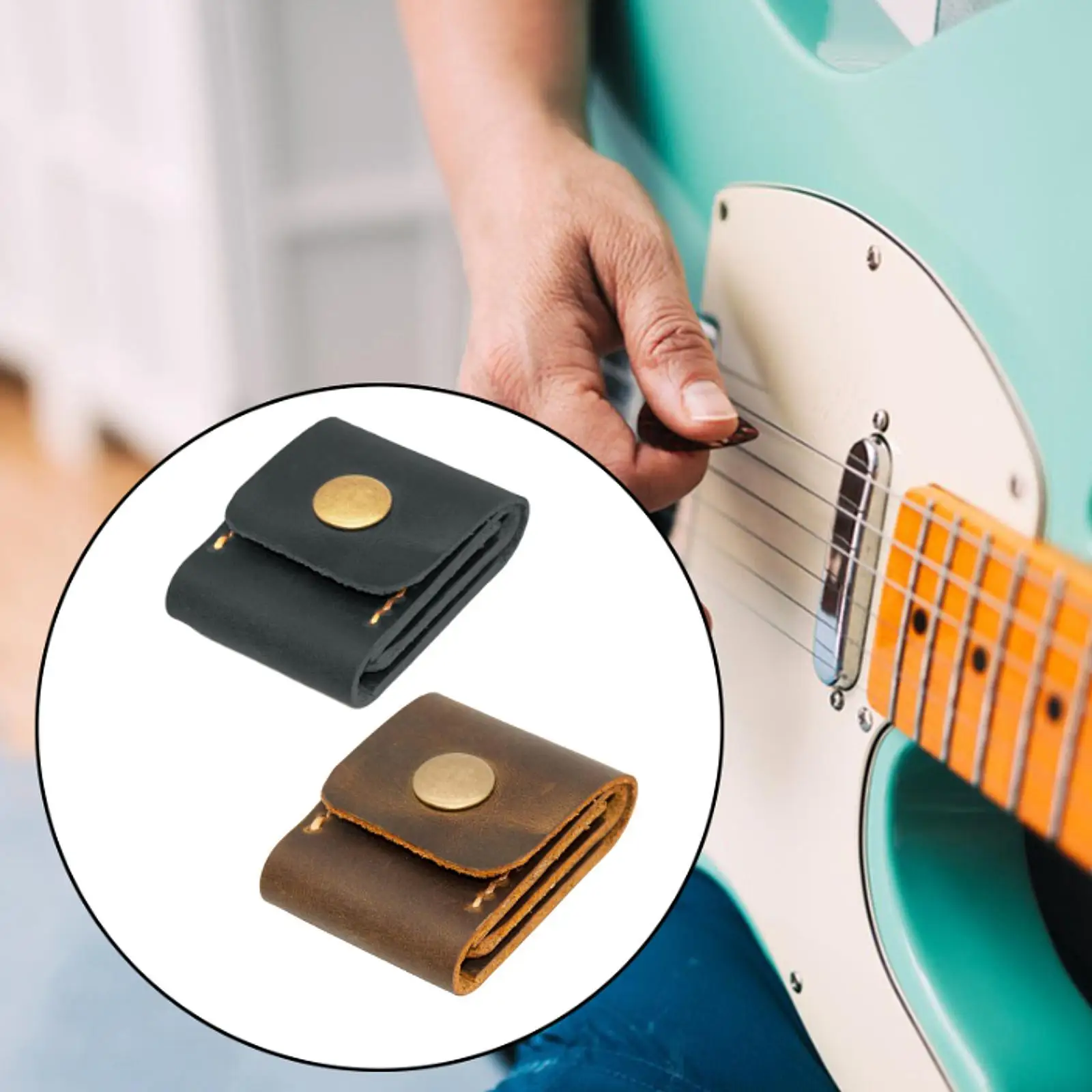 Picks Storage Pouch Box PU Leather with Snap Button Hold 3 Pick Storage for Guitar Players Kids Friends Acoustic Electric Guitar