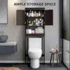 Over The Toilet Storage Cabinet with Open Shelf, Over Toilet Bathroom Organizer with Adjustable Shelf and Double Doors 4