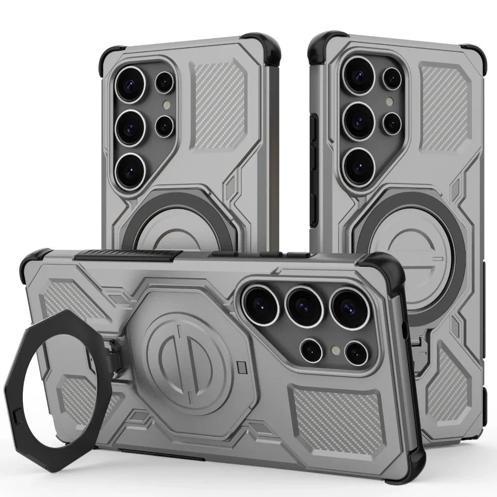 Invisible Stand Phone Case with 360° Rotatable Magnetic Ring Holder - Shockproof PC+TPU Cover
