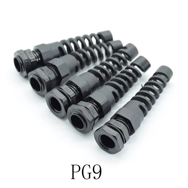 5pcs IP68 Waterproof M12 PG7/PG9/PG11 Cable Gland Connector Plastic Flex Spiral Strain Relief Protector For 3.5-6mm Wire Thread