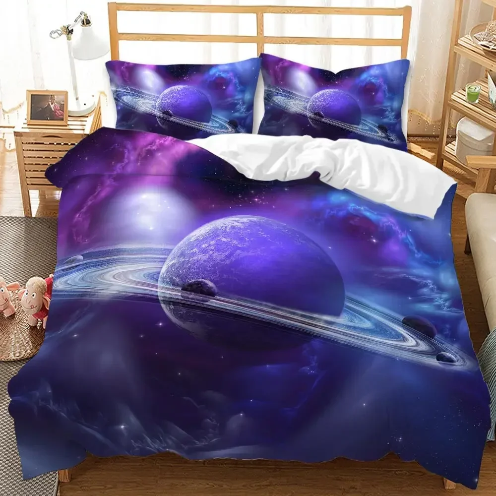 Universe Duvet Cover Galaxy Planet Comforter Cover Universe Outer Space Quilt Cover 3D Starry Sky Series Polyester Bedding Set