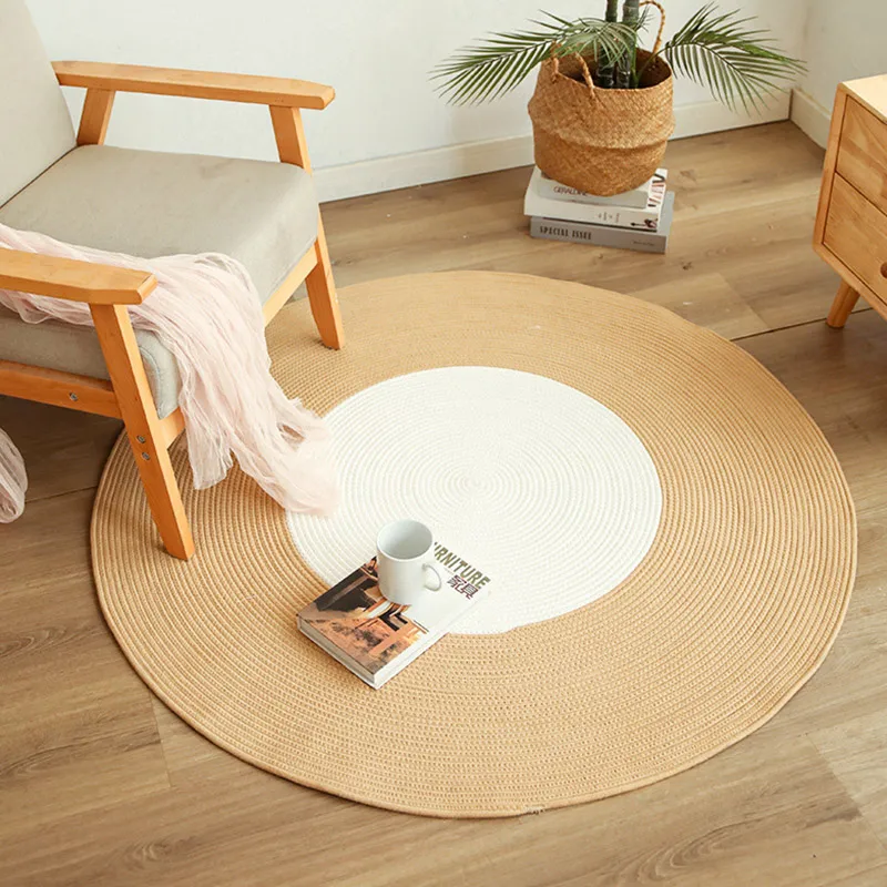 Round carpet, cotton rope, tassel mat, balcony, french window, home stay,  decoration, study, tea table, round