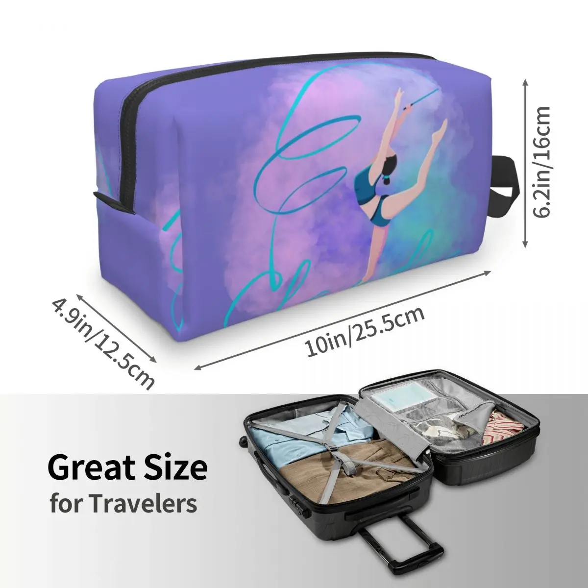 Custom Kawaii Dance Rhythmic Gymnastics Travel Toiletry Bag for Women Cosmetic Makeup Bag Beauty Storage Dopp Kit 4