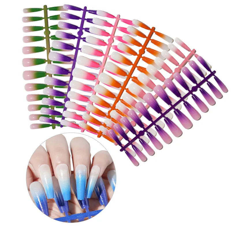 24pcsLongGradientBalletStripNailArtFullCoveragePresson