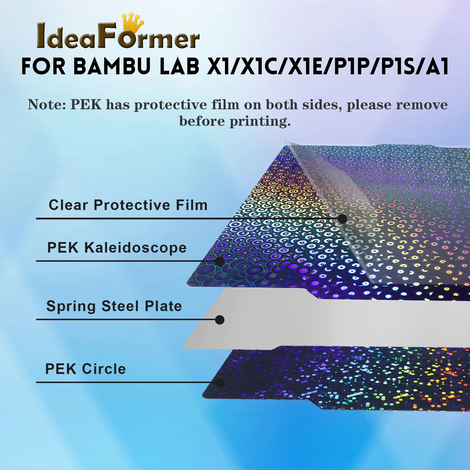 Bambu Lab P1S 빌드 플레이트 A1 X1C Pei 텍스처 257x257 H1H PEY PEK Pek 시트 용수철 스틸, Bambulabs X1 탄소 Bambulab P1P