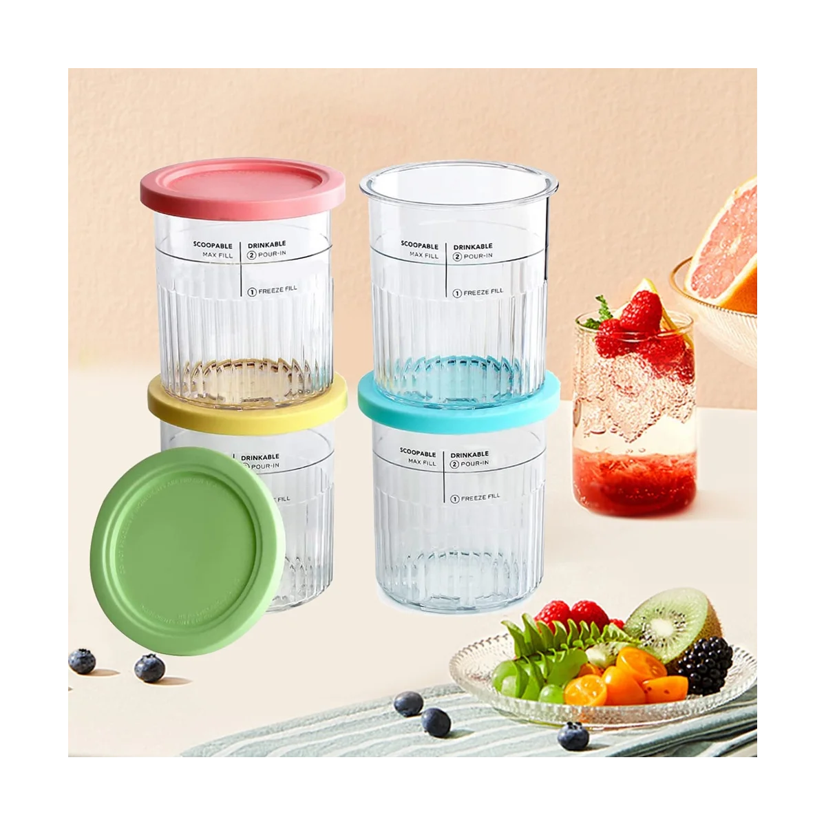 4PCS Ice Cream Pints and Lids for Ninja Creami NC500 NC501 Ice Cream Storage Containers Food Freezer 5