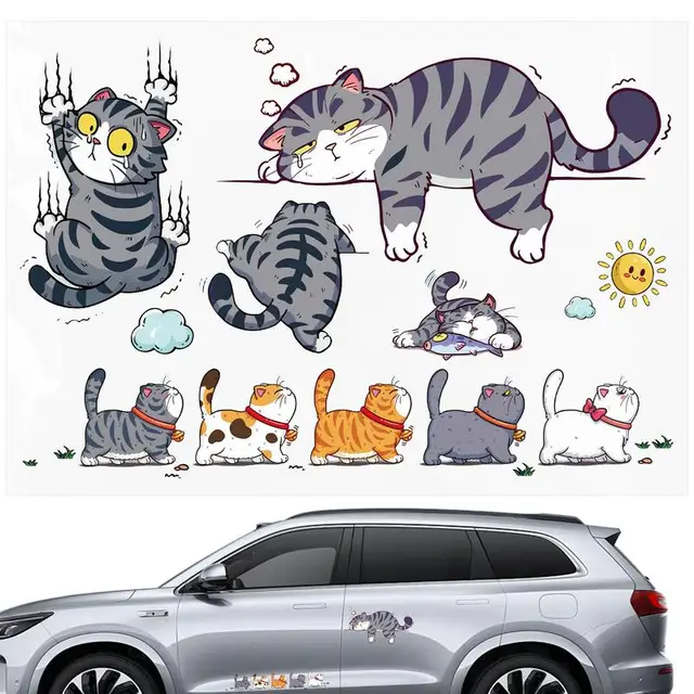 Cat Scratch Car Decal Funny Cat Sticker Cute Bumper Decal Self-Adhesive Car Decoration Lazy Cat Humor Cat Theme Sticker For Auto
