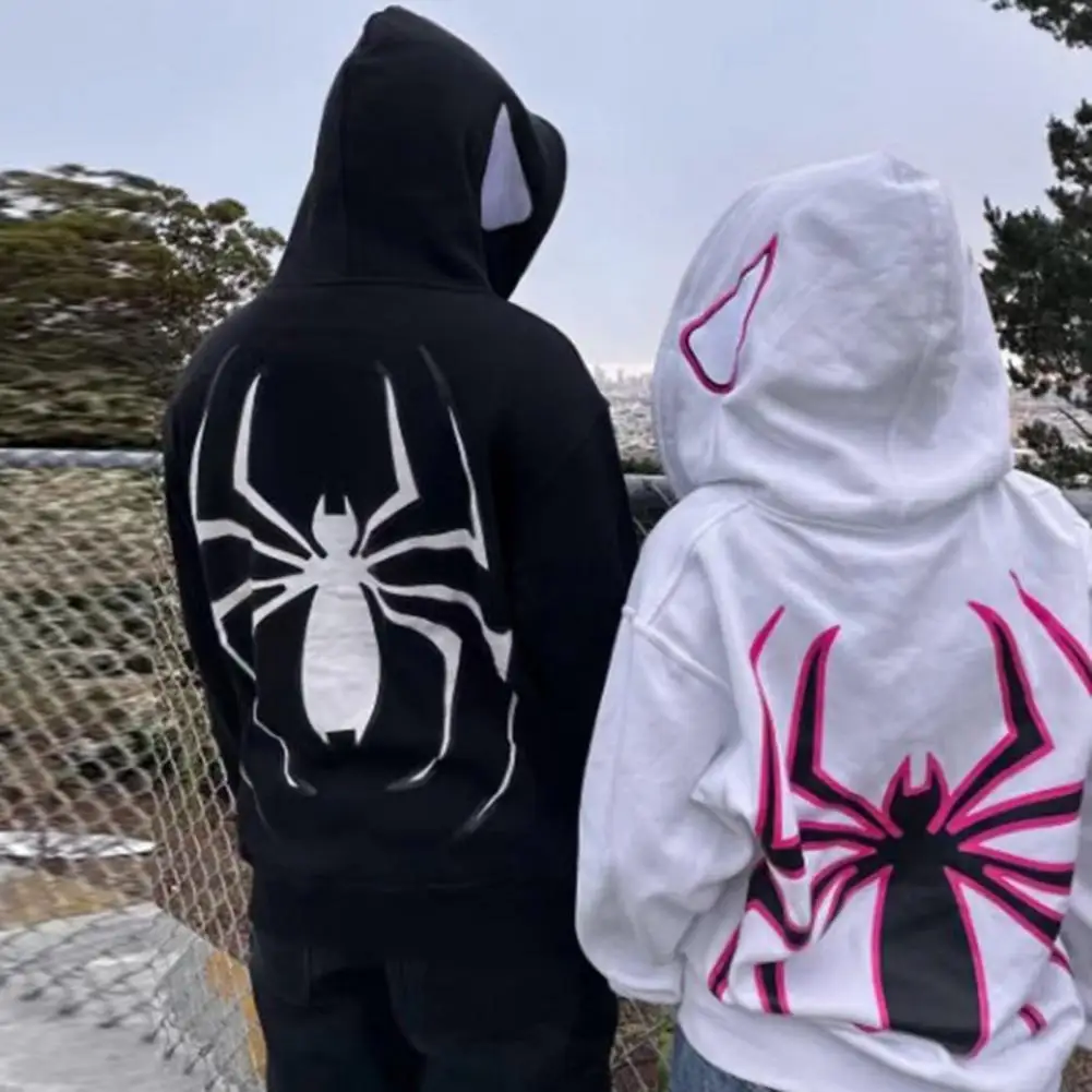 

Zip-up Hoodie Dark Punk Style Unisex Coat Spider Print Halloween Costume with Hop Vibes Soft Plush Zip Up Hooded Winter Fall