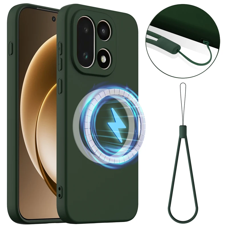 ELVEV Magnetic Soft Premium Silicone Phone Case with Flocking Interior and Lanyard Strap