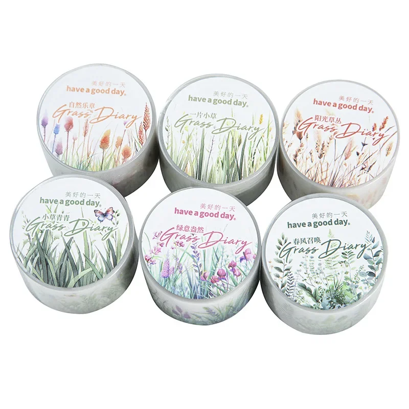 Plant Frosted Tape Stickers PET Junk Journal Collage Grass Nature Masking Tape Stickers Album Scrapbooking Material