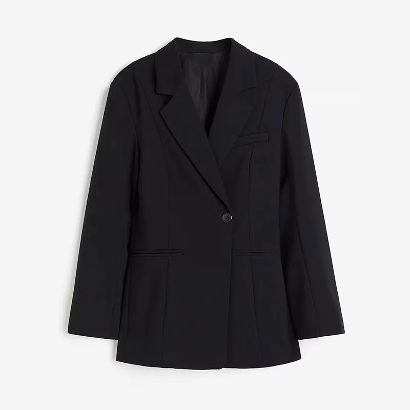 Elegant Metal Button Blazer Suit Women Slim V Neck Long Sleeve Fake Pocket Jacket Autumn Shoulder Pads Office Lady Outwear