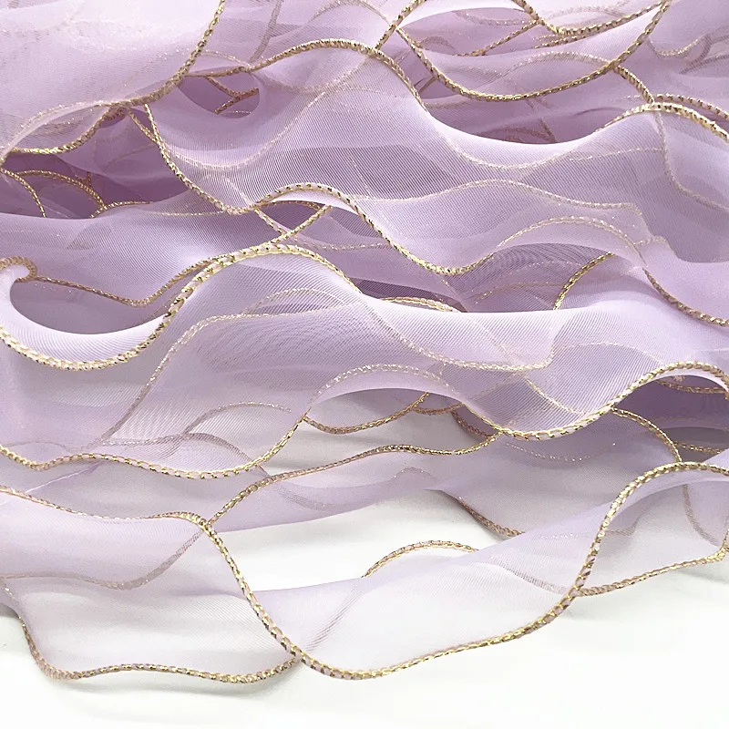 50mm 골든 에지 웨이브 실크 Organza 리본 보우 소재 머리 장식 선물 포장 장식 레이스 리본