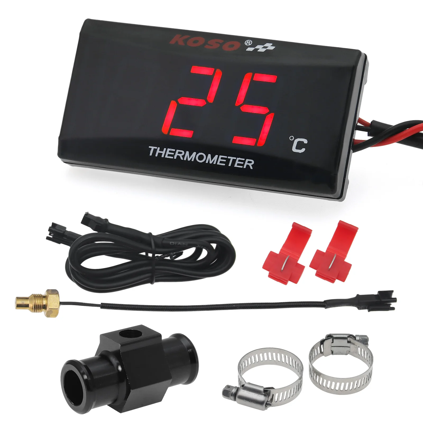 Temperature Meter Motorcycle Water thermometerGauge For KOSO 0~120&deg;C Monitor Red Blue Indicator With Sensors Adapter 16 18 22mm