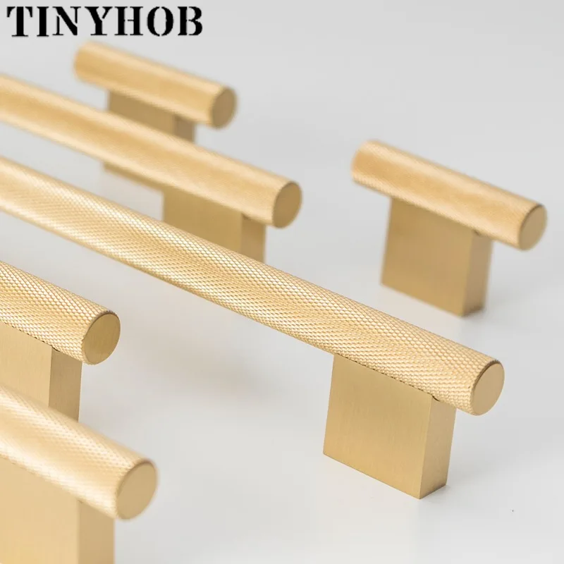 Simples Armário de Cozinha Botões e Alças Ouro Recartilhado Texturizado Gaveta Puxa Botões do Quarto Latão Sólido Hardware