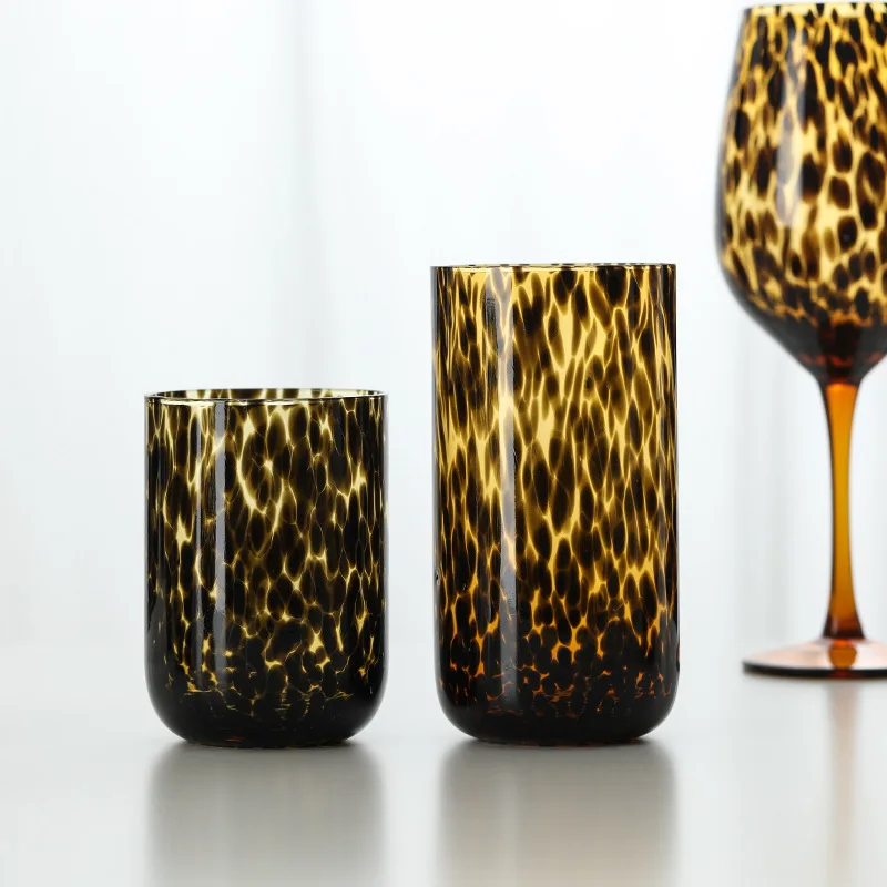 Hand-blown leopard-print goblet egg cup amber spot glass home wine glass combination
