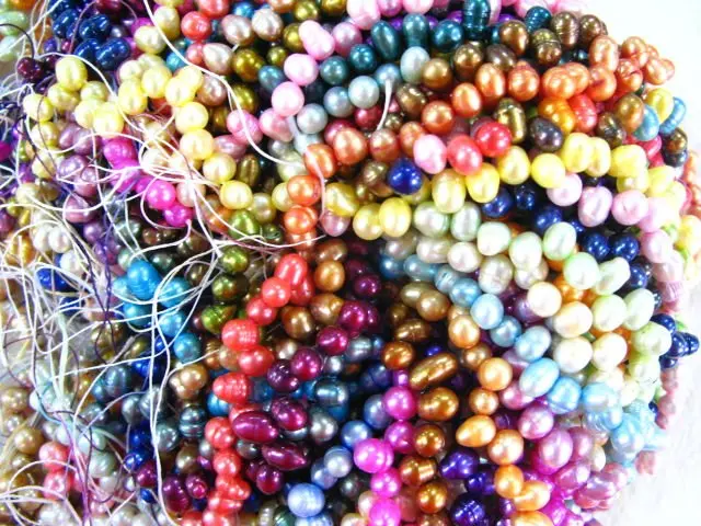 

10PCS 7-8MM Oval freshwater pearl strand mixed color 15''L