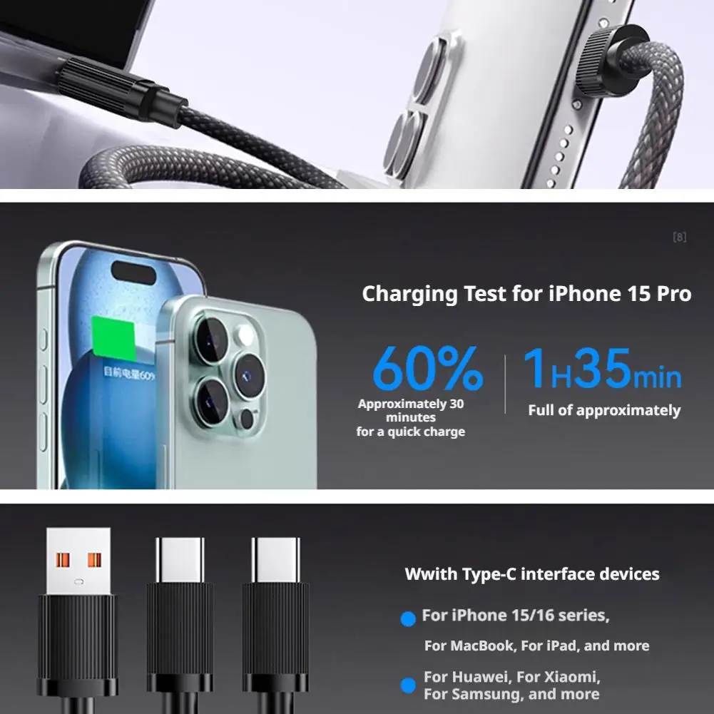100W USB?A to USB?C 고속 충전 케이블 고내구성 코드, 고속 데이터 전송, 산화 방지 안정적인 연결