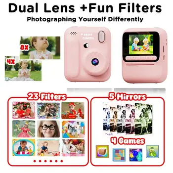 Fotocamera con stampa a colori Fotocamera istantanea per bambini 32GB 1080P Stampa termica Fotocamera digitale Stampa Foto Videogiochi Musica Regalo per bambini