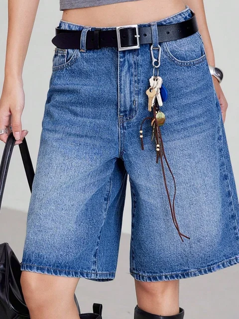 Short en jean cinq pièces de style rétro américain pour femme – Collection été printemps 2025, taille haute, coupe ample, amincissant 6