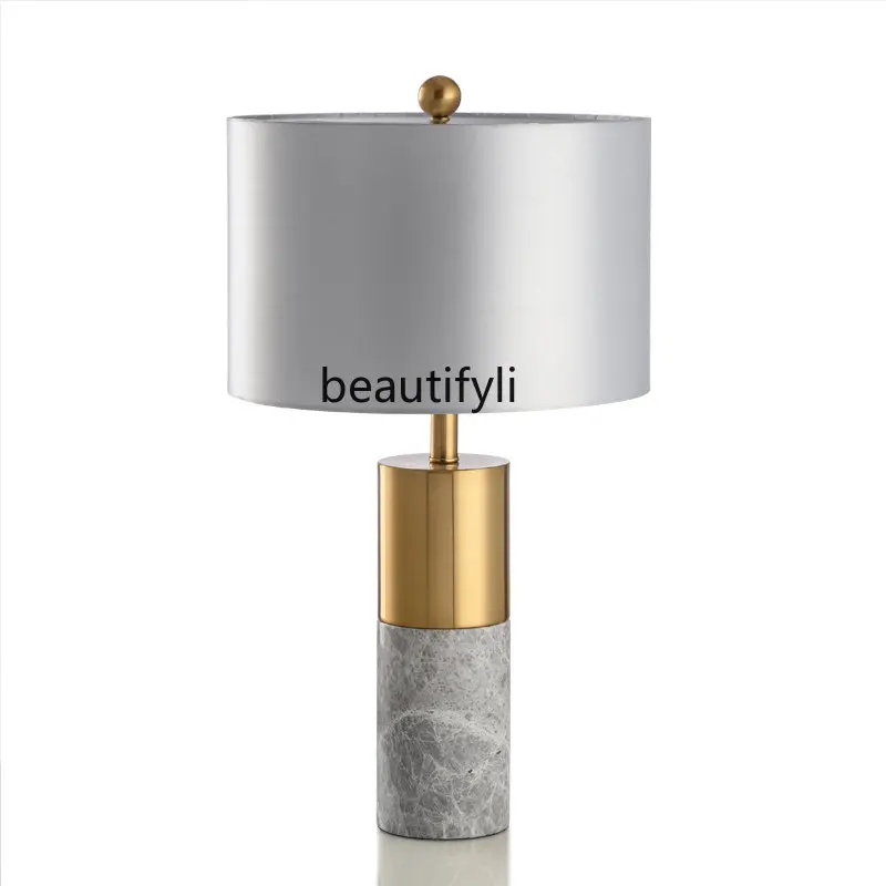 

American High Grade Gray Marble Creative Table Lamp Copper-Plated Villa Living Room Bedroom Bedside Lamp