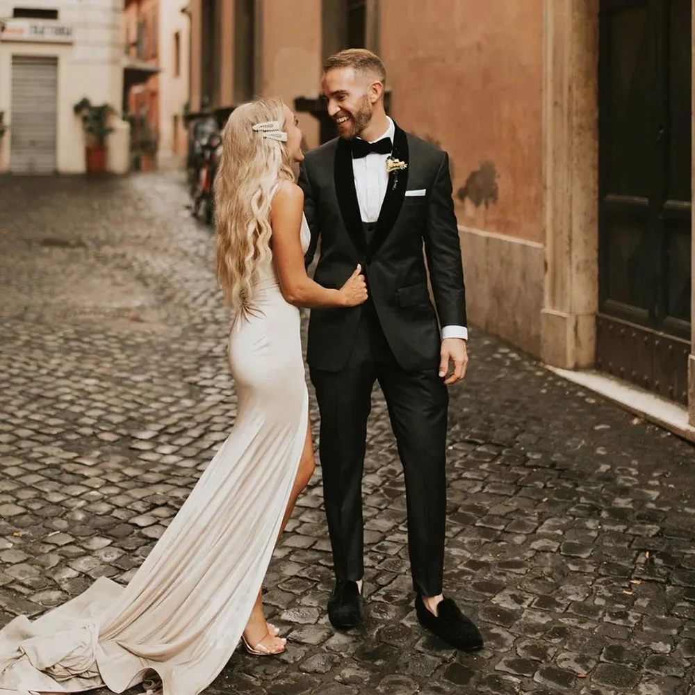 

Black Wedding Men's Suits Single Breasted Luxury 3 Piece Jacket Pants Vest Single Breated Shawl Lapel Elegant Groom Terno Set