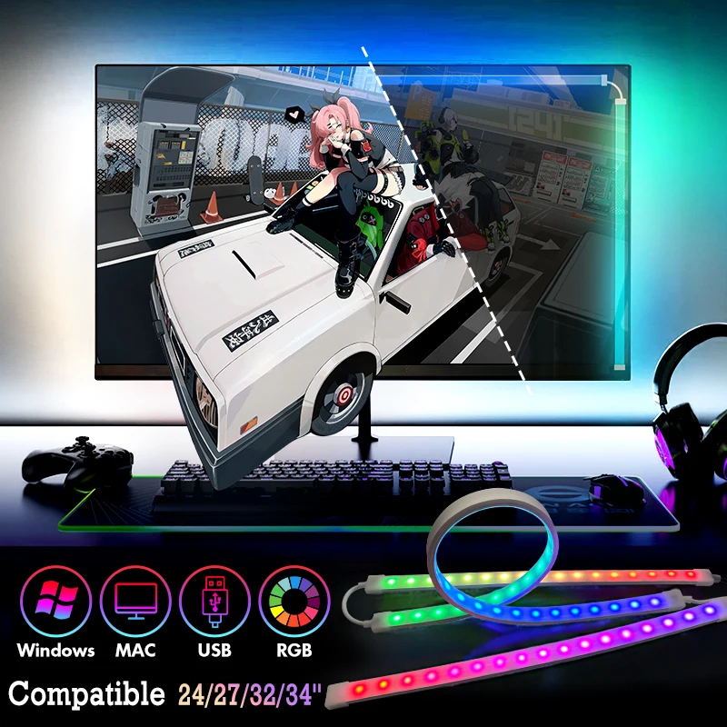 RGB Computer Monitor Backlight Strip with Screen Sync, Smart Control Gaming Decor Lamp for Holiday Atmosphere - Sync LED Light