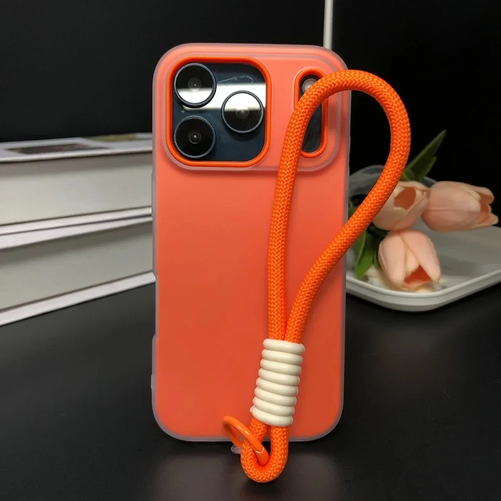 Matte Candy Wrist Strap Phone Case with Hand Lanyard - 2-in-1 Jelly Soft Cover