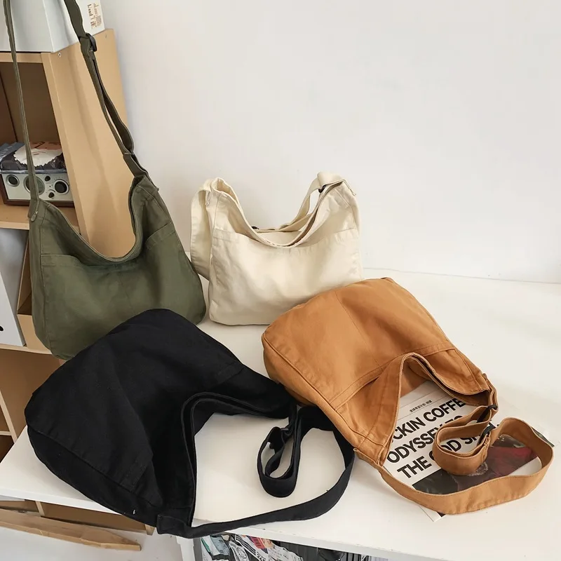 Women's Tote Bag 2024 New Large Capacity Washed Canvas Crossbody Casual Art Solid Color Lazy Style Shoulder Bag