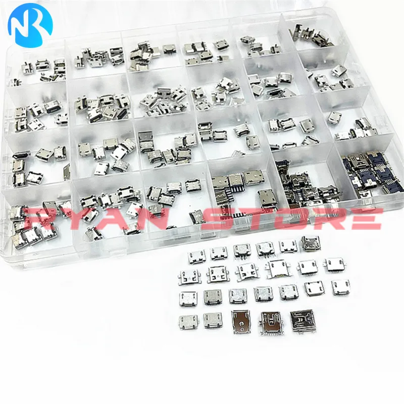 Mini Acessórios de Carregamento do Telefone Móvel Conector Tomada Jack para Mp3 5pin 24 Modelos Micro Usb 240 Pcs por Caixa