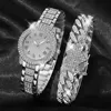 1 Female Silver Alloy With Charming Four Shot Rhinestone Embellishment Circular Dial Quartz Watch And 1 Love Decoration 1