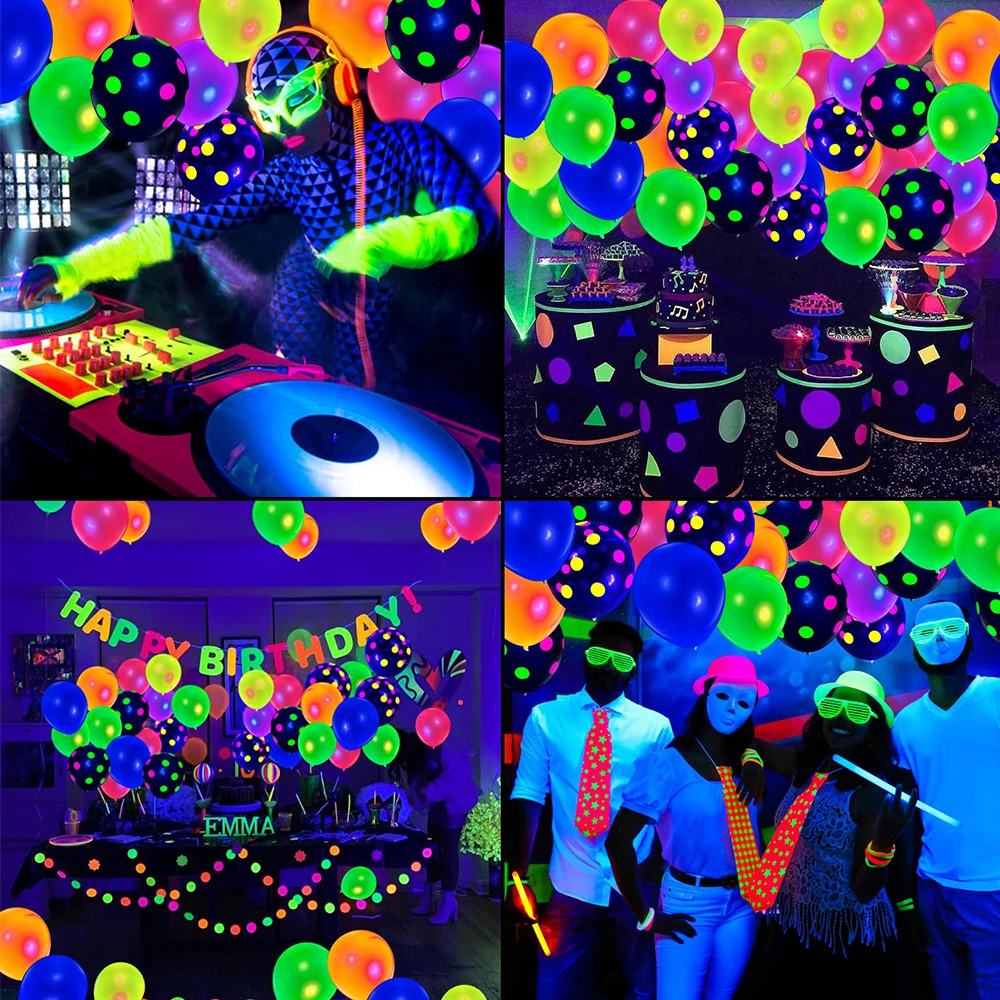 Blacklight Neon Party Supplies Glow in the Dark Neon Streamers Garland  Fluorescent Balloon UV Tape for Blacklight Party Decor