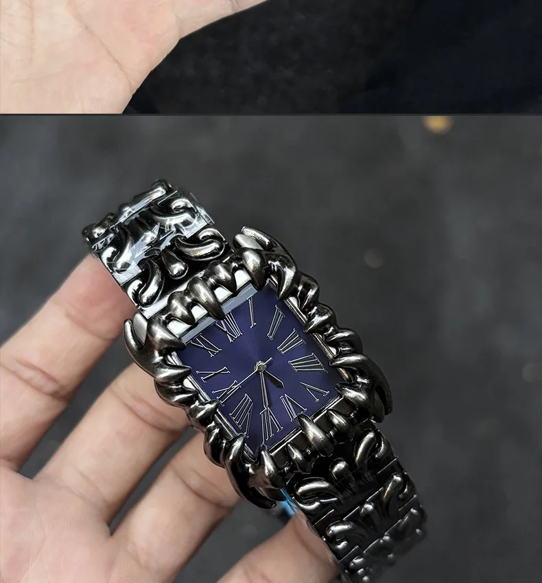 Y2K Square Watch Retro Silver Dial Quartz Unique Handmade Cyber