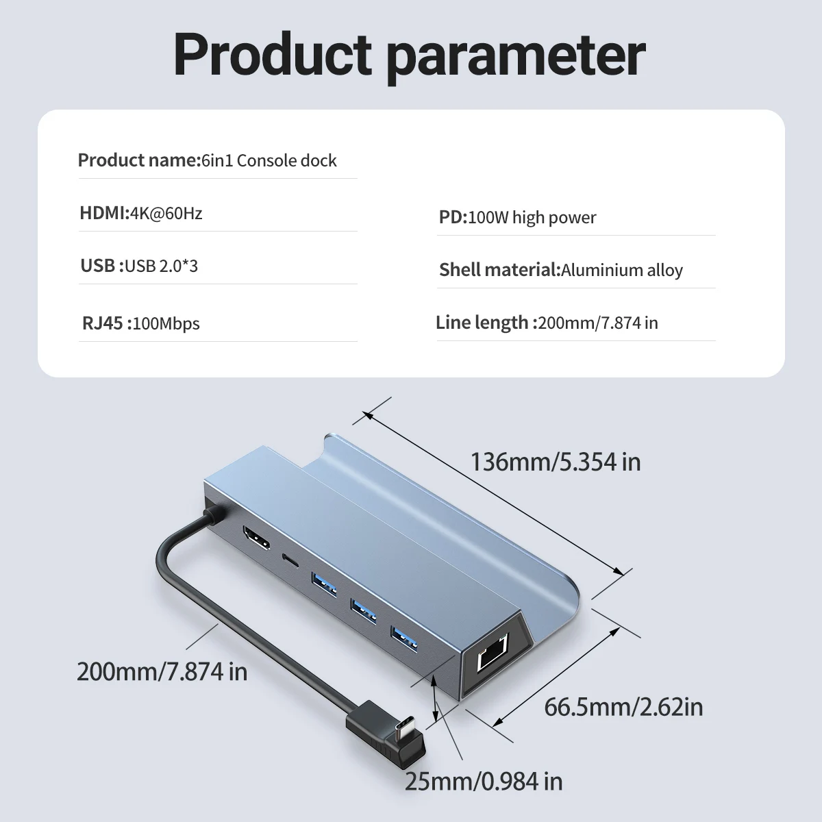 4K HD Type C Docking Station with HDMI, PD, RJ45, USB2.0 Interface For Nintendo Switch/OLED Steam Deck Macbook Samsung and More