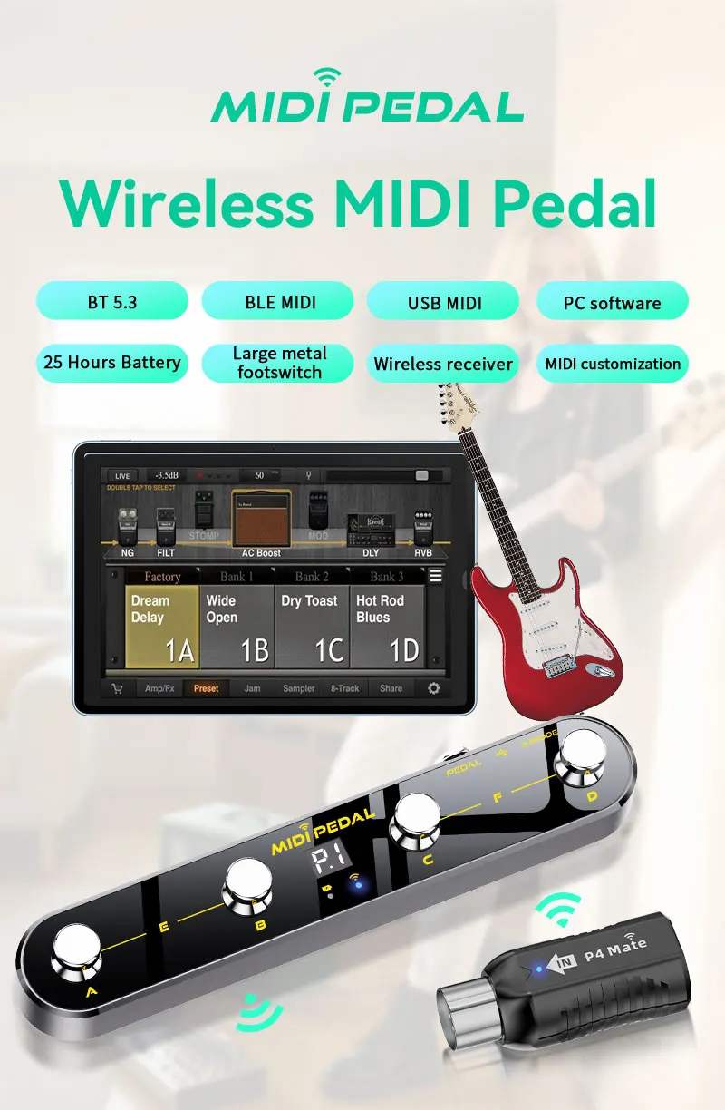 JAMJUM P4 Controller MIDI Wireless Portatile - Pedale BT a 4 Pulsanti, Ricaricabile, Controllo Tramite App/Batteria/per Musicisti e DJ - immagine 4